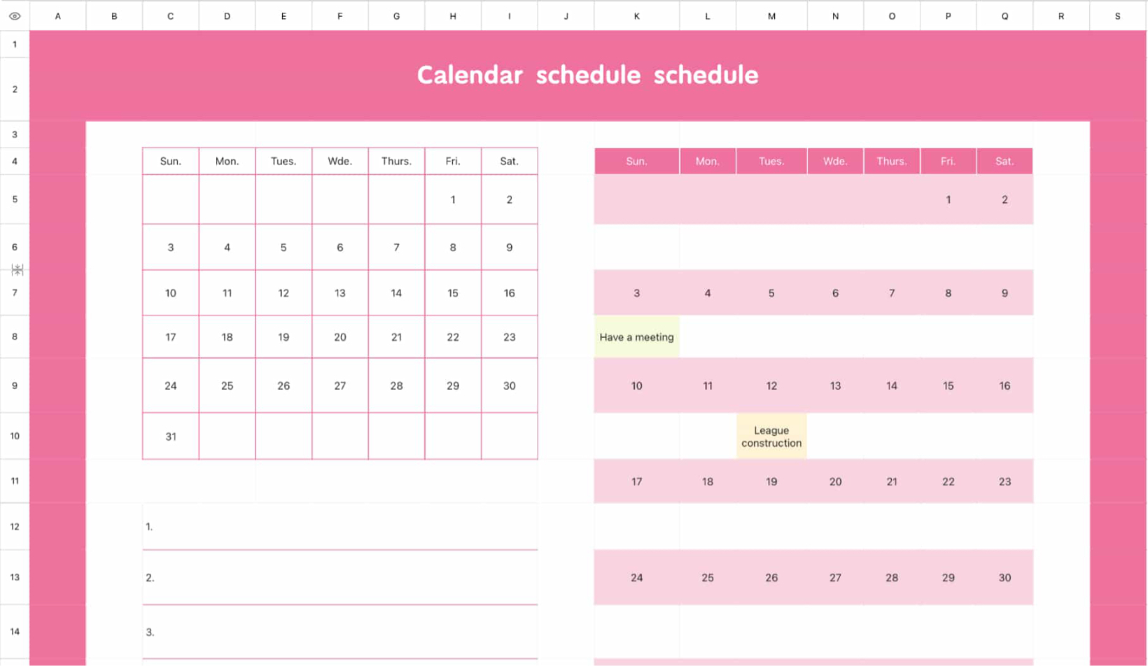 Calendar schedule 13